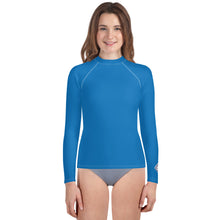 Youth Girls Rash Guard – Long Sleeve Solid Color for Sports & Swim – Azul