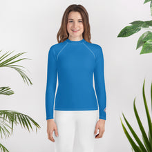 Youth Girls Rash Guard – Long Sleeve Solid Color for Sports & Swim – Azul