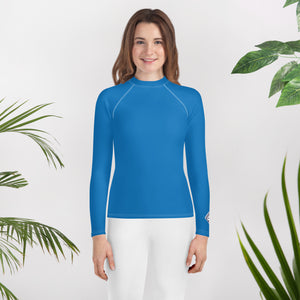 Youth Girls Rash Guard – Long Sleeve Solid Color for Sports & Swim – Azul