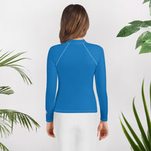 Youth Girls Rash Guard – Long Sleeve Solid Color for Sports & Swim – Azul