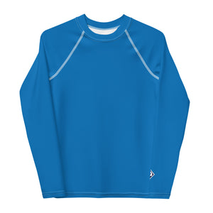 Youth Girls Rash Guard – Long Sleeve Solid Color for Sports & Swim – Azul