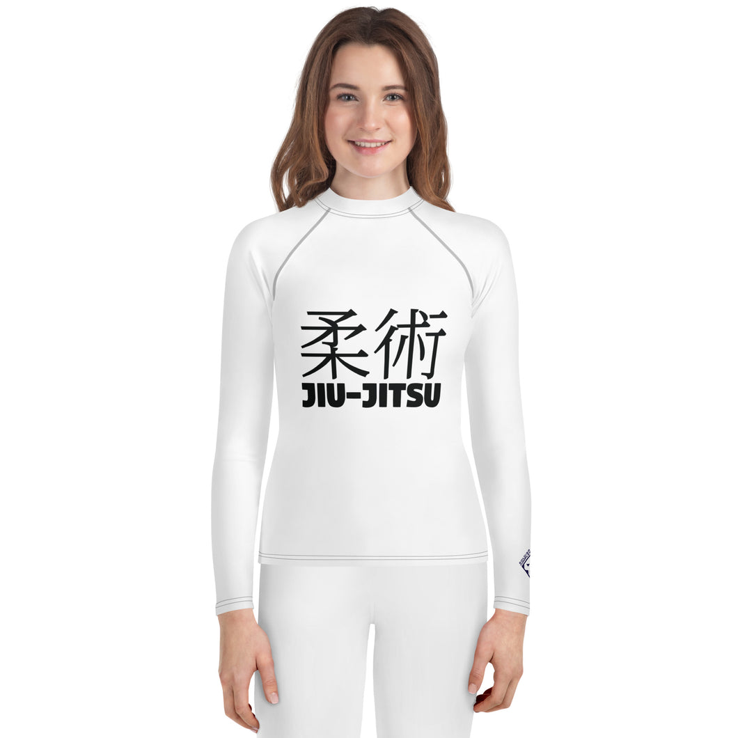 Youth Girls Training Rash Guard – Classic Long Sleeve Jiu-Jitsu Shirt – Snow