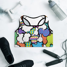 Get a Boost of Confidence with Women's CMYK Graffiti Clouds Padded Sports Bra 001 - Soldier Complex