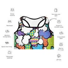 Get a Boost of Confidence with Women's CMYK Graffiti Clouds Padded Sports Bra 001 - Soldier Complex