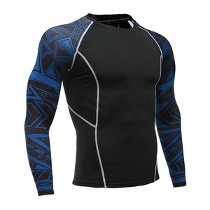 Azure Abstract Long Sleeve No Gi BJJ Compression Rash Guard for Jiu Jitsu, MMA, Grappling and Wrestling Long Sleeve Rash Guard