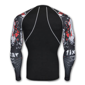 Motor City Madness Black Long Sleeve No Gi BJJ Compression Rash Guard for Jiu Jitsu, MMA, Grappling and Wrestling Long Sleeve Rash Guard