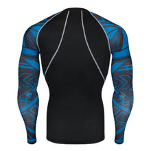 Azure Abstract Long Sleeve No Gi BJJ Compression Rash Guard for Jiu Jitsu, MMA, Grappling and Wrestling Long Sleeve Rash Guard