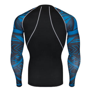 Azure Abstract Long Sleeve No Gi BJJ Compression Rash Guard for Jiu Jitsu, MMA, Grappling and Wrestling Long Sleeve Rash Guard