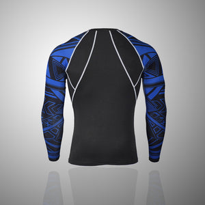 Azure Abstract 2 Long Sleeve No Gi BJJ Compression Rash Guard & Leggings/Spats for Jiu Jitsu, MMA, Grappling & Wrestling Kit Kit Leggings Long Sleeve Rash Guard Spats