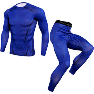 Blue Devil Long Sleeve No Gi BJJ Compression Rash Guards & Leggings/Spats for Jiu Jitsu, MMA, Grappling & Wrestling - Soldier Complex