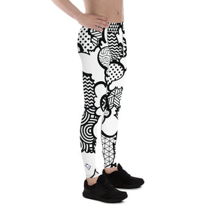 Men's Black and White Graffiti Clouds Pattern Athletic Leggings for Running, Gym, Jiu-Jitsu and MMA - Soldier Complex