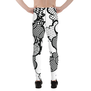 Men's Black and White Graffiti Clouds Pattern Athletic Leggings for Running, Gym, Jiu-Jitsu and MMA - Soldier Complex