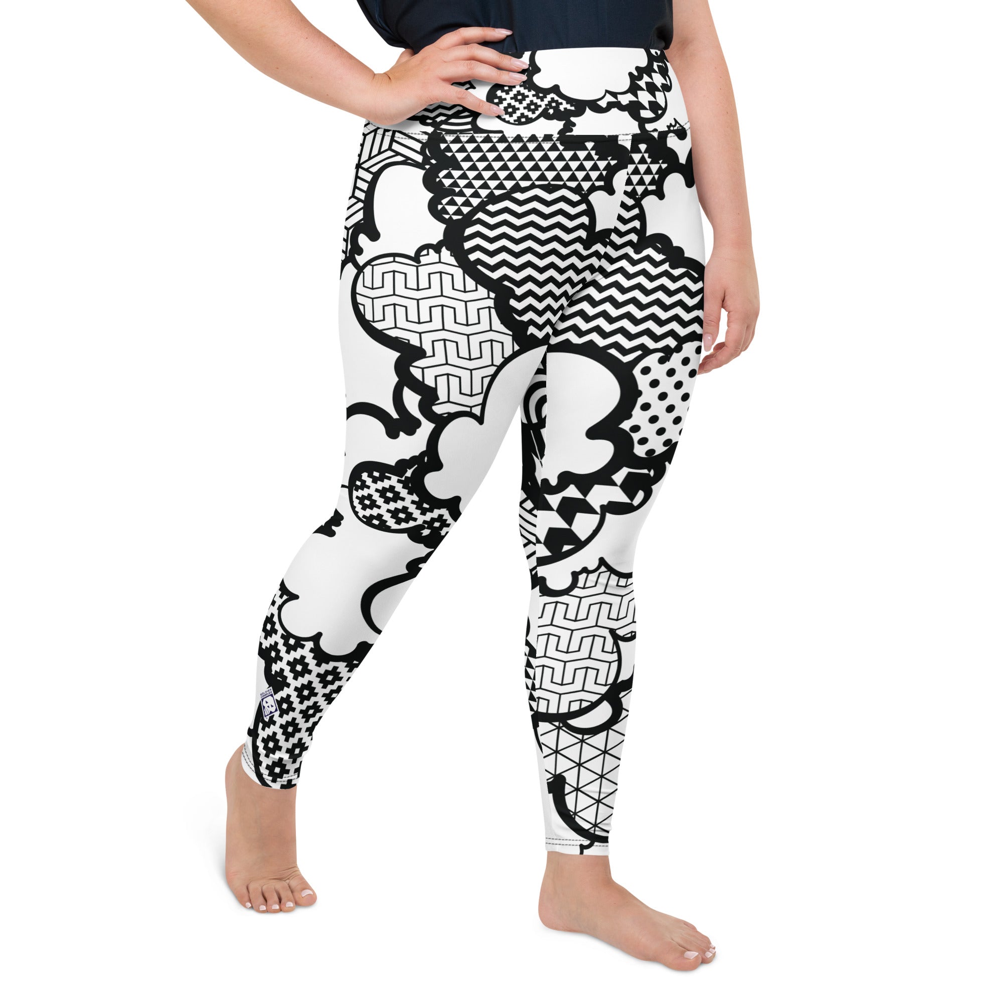 Women's Black and White Graffiti Clouds Plus Size Yoga Pants Workout  Leggings For Jiu Jitsu 001
