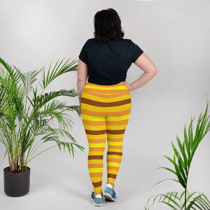 Women's High Waist Plus Size Striped Honey Comb Leggings Yoga Pants - Soldier Complex