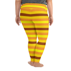 Women's High Waist Plus Size Striped Honey Comb Leggings Yoga Pants - Soldier Complex