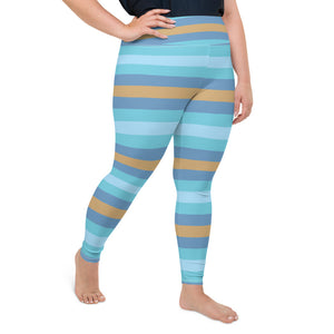 Women's High Waist Plus Size Striped Jersey Shore Leggings Yoga Pants - Soldier Complex
