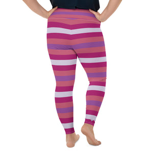 Women's High Waist Plus Size Striped Mulberry Leggings Yoga Pants - Soldier Complex